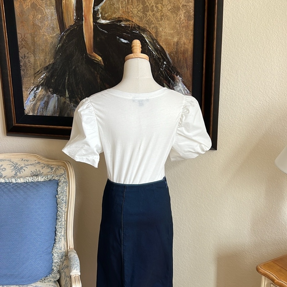 INC International Concepts White Puff Sleeve 100% Cotton V Neck Top Sz M - Picture 3 of 6